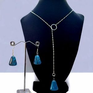 Crazy blue agate lariat jewelry set
